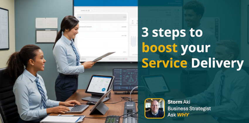 Diverse group of people working on a service delivery management system