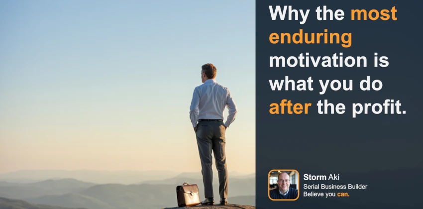 Founder reaching the summit of a personal financial driven goal, only to be met with nothing