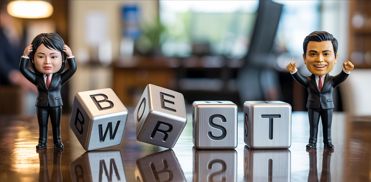 Blocks spelling out BEST and WORST