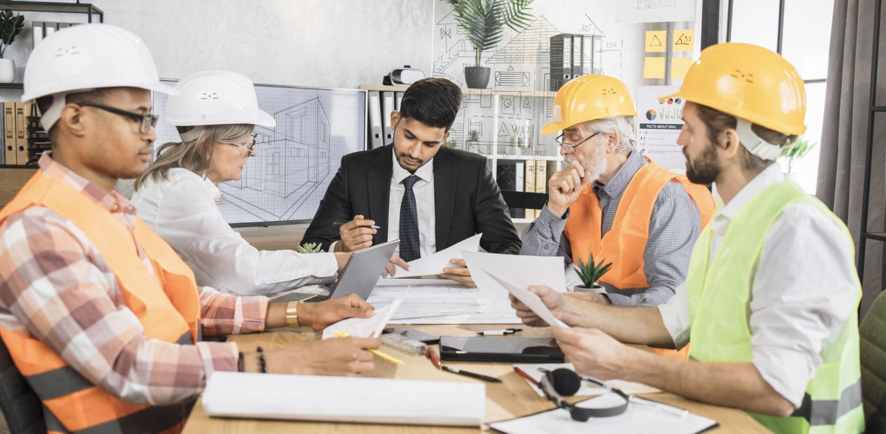 Tradesmen in a meeting