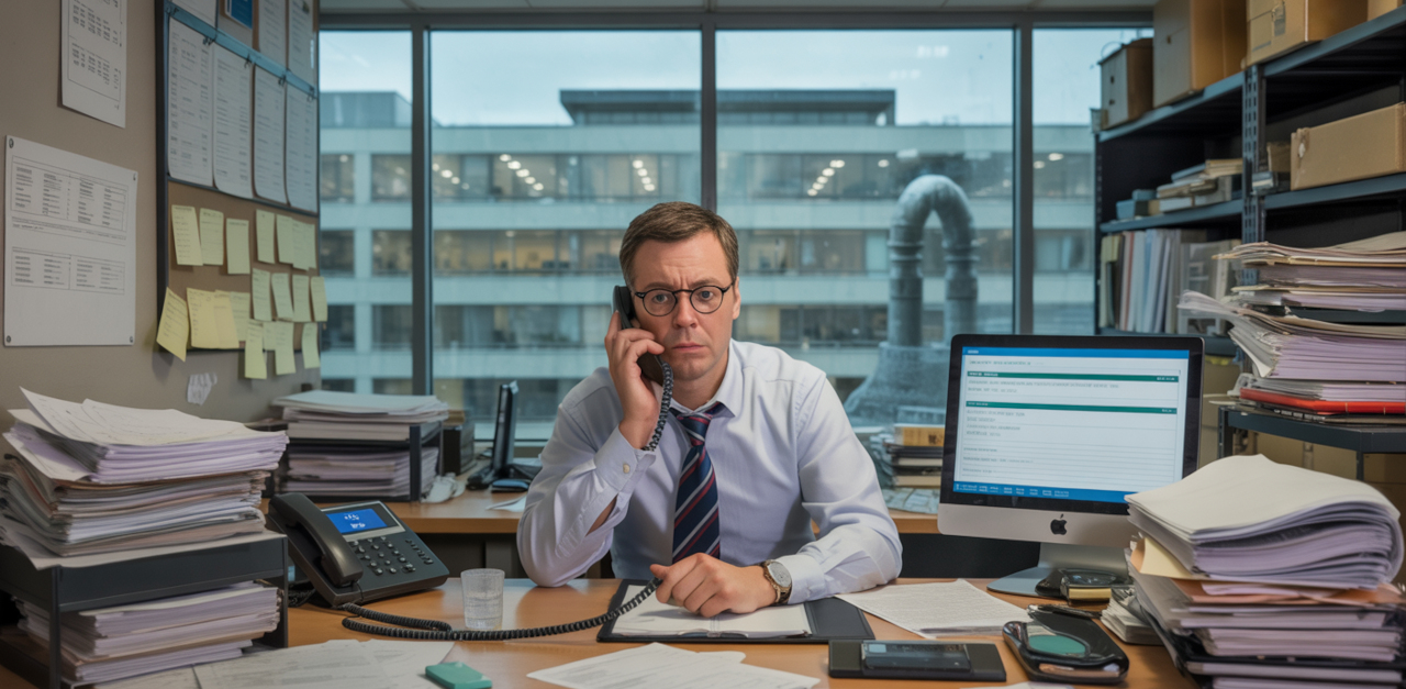 A stressed facility manager in a clutter